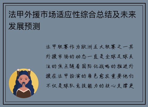 法甲外援市场适应性综合总结及未来发展预测